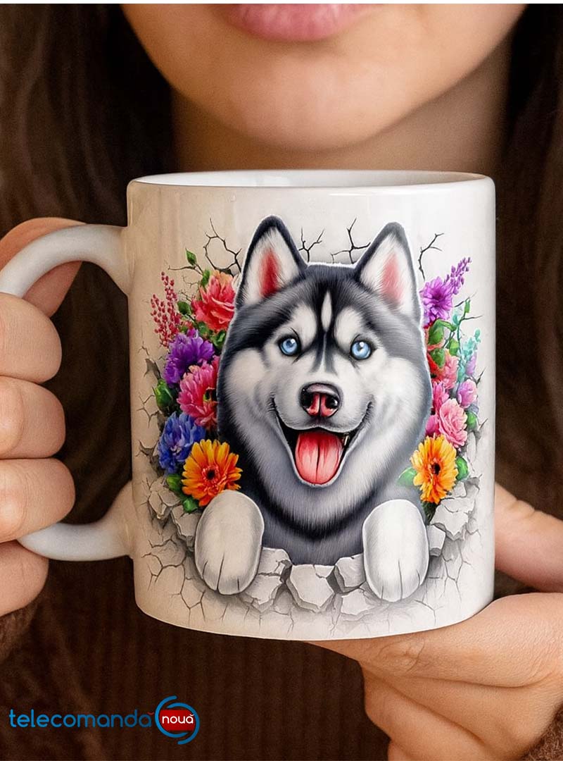 Cană albă personalizată Siberian Husky - imagine 3